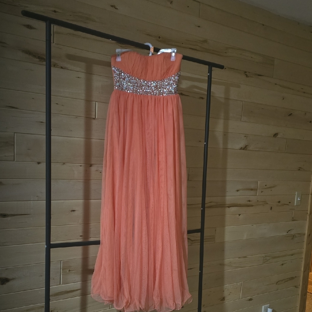 Speechless Coral Prom Dress with Silver Details